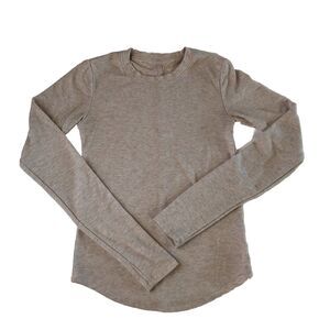 American Eagle Womens Super Soft Curved Hem L/S Tee Heathered Beige⁠ Small